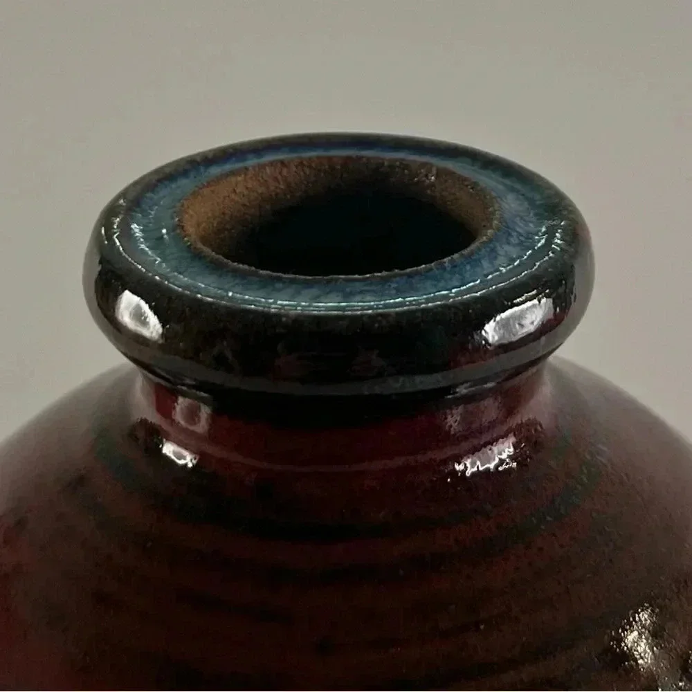 Studio Ceramics Stoneware Pottery Vase Ruby Red Oxblood Glaze 6.5